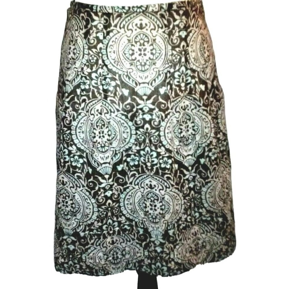 Ann Taylor Petite Womens Skirt Size 0P Lined Side Zipper Flared Brown Paisley
